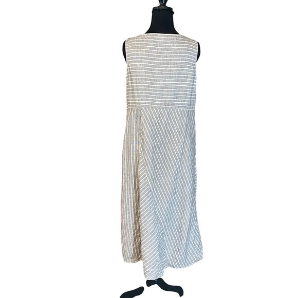 J.Jill Love Linen 100% Linen Striped Midi Dress Gray White Petite Medium - Picture 3 of 10